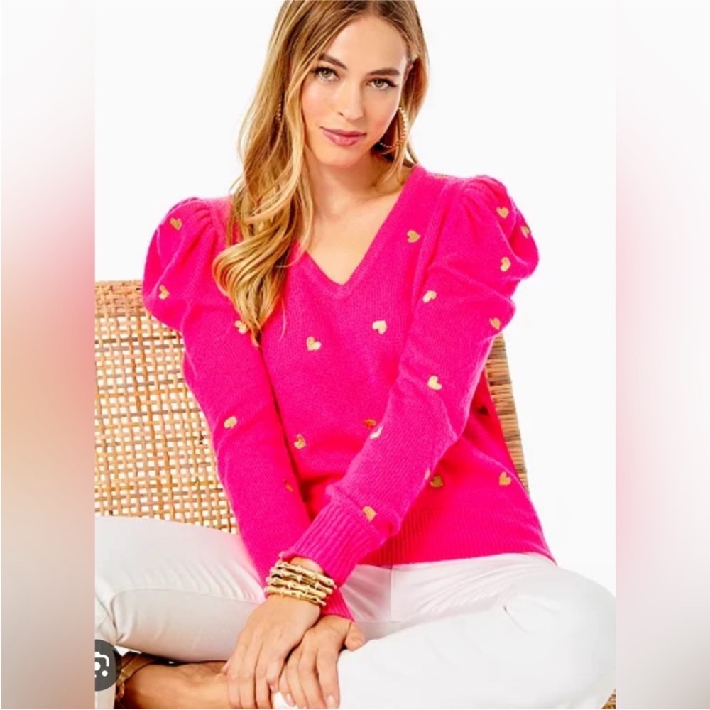 Lilly Pulitzer Louellie Embroidered Puff Sleeve Wool Blend Sweater